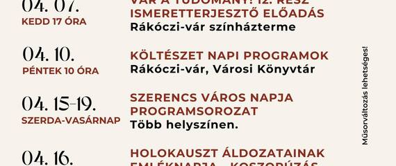 ÁPRILISI PROGRAMAJÁNLÓ | Szerencs ÁPRILISI PROGRAMAJÁNLÓ | Szerencs